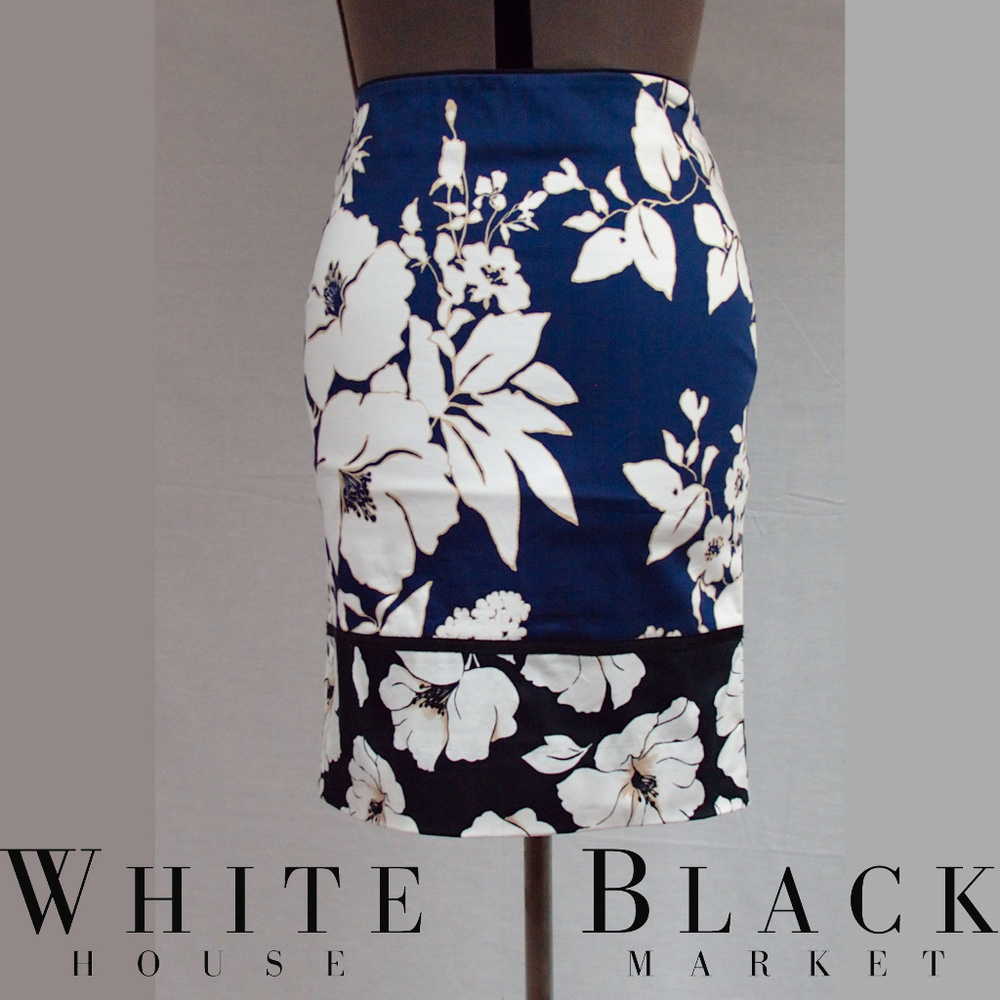 WHBM Blue and White Floral Pencil Skirt